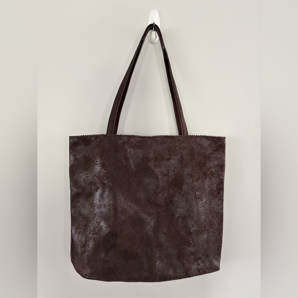 Latico Metallic Barbara Tote Brown Leather W/Pouch Pocket Magnetic Key Chain